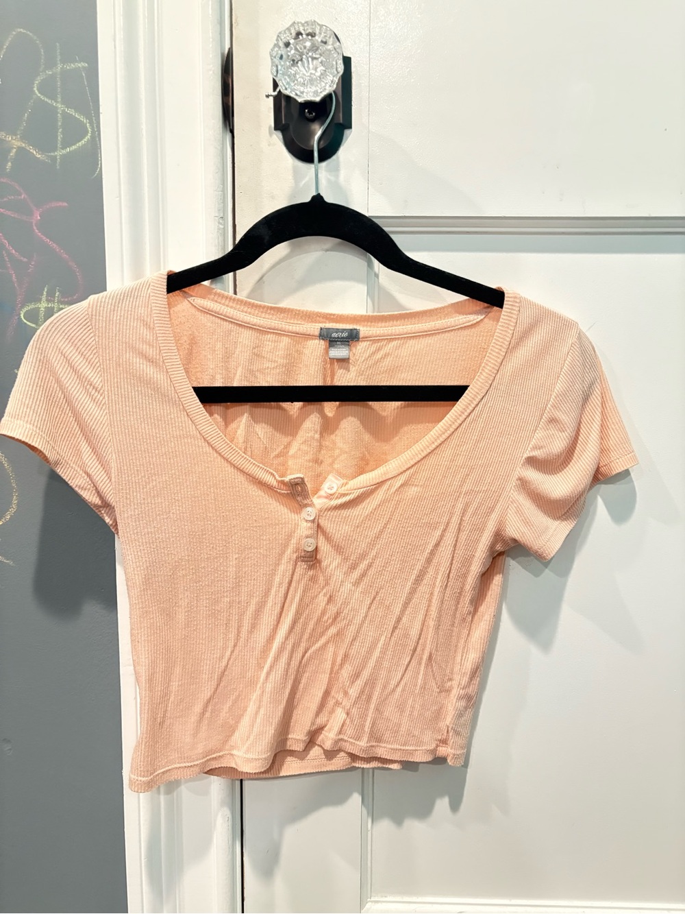 aerie Peach Ribbed Scoop-Neck Crop Top